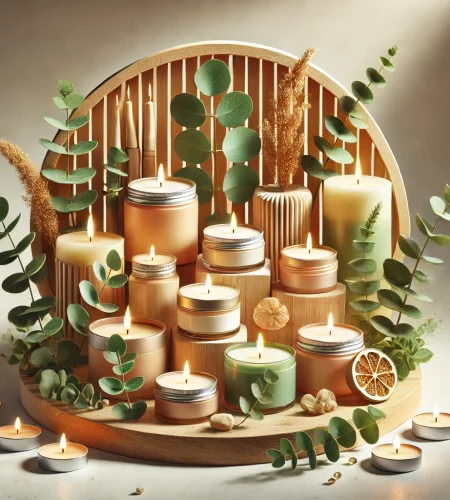 DALL·E 2025-01-16 00.36.08 - A vibrant and elegant image for a candle store carousel. The image features a beautifully arranged collection of candles made from natural soy and coc